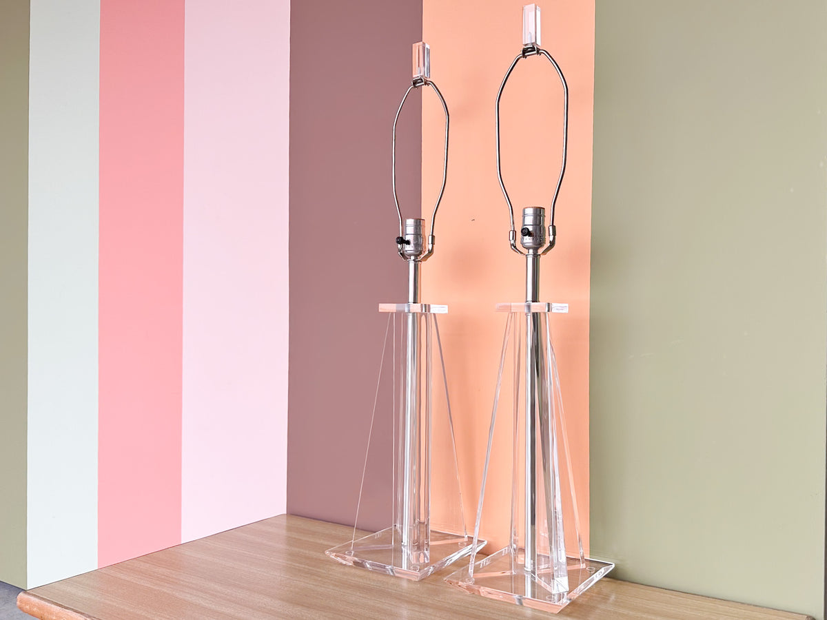 Pair of MCM Lucite Lamps