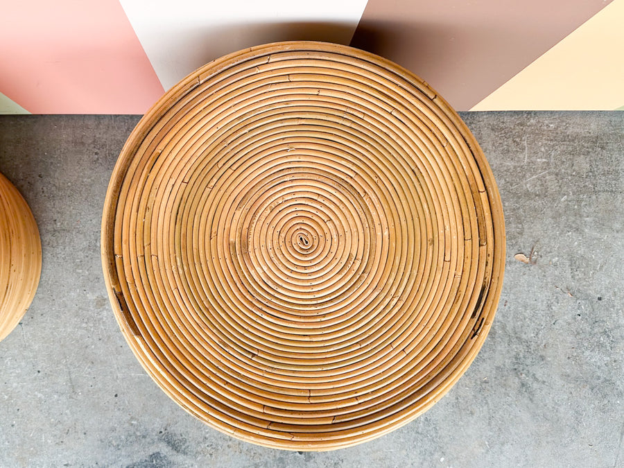 Pair of Natural Pencil Reed Rattan Side Tables