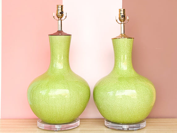 Pair of Key Lime Crackle Lamps