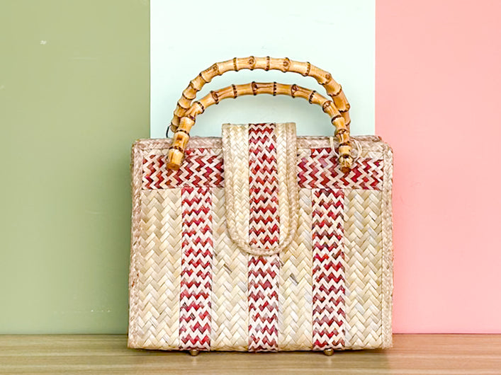 Woven Rattan Bag with Bamboo Handle