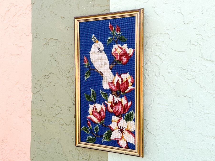 Pretty Cockatoo Needlepoint Framed Art