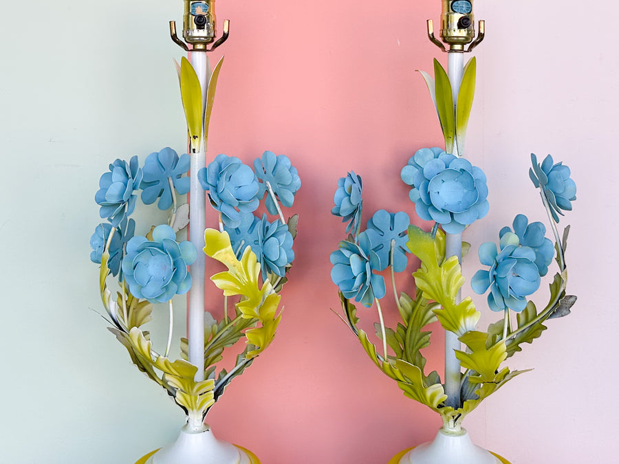 Pair of Sweet Floral Tole Lamps