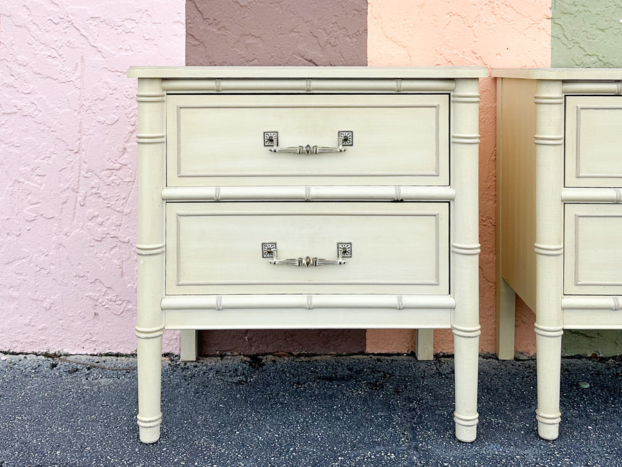 Pair of Henry Link Faux Bamboo Nightstands