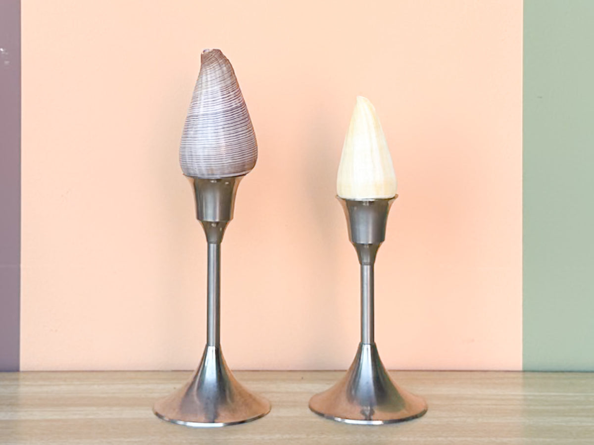 Set of Seven Pewter Shell Candlesticks