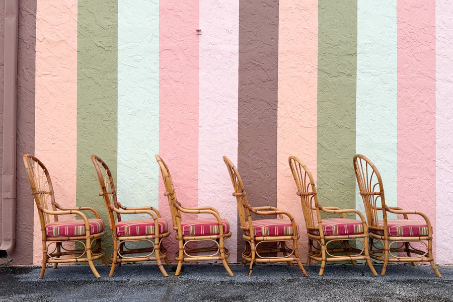 Set of Six Balloon Back Rattan Dining Chair