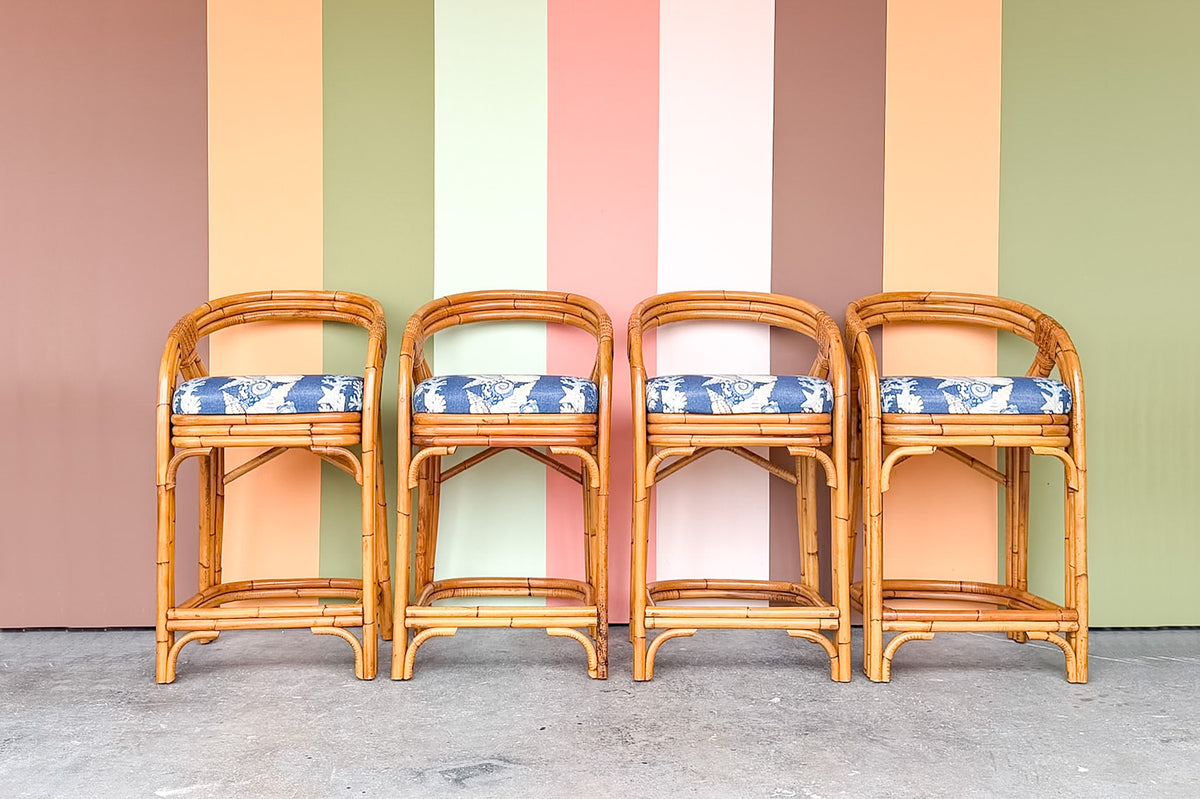 Set of Four Rattan Bar Stools