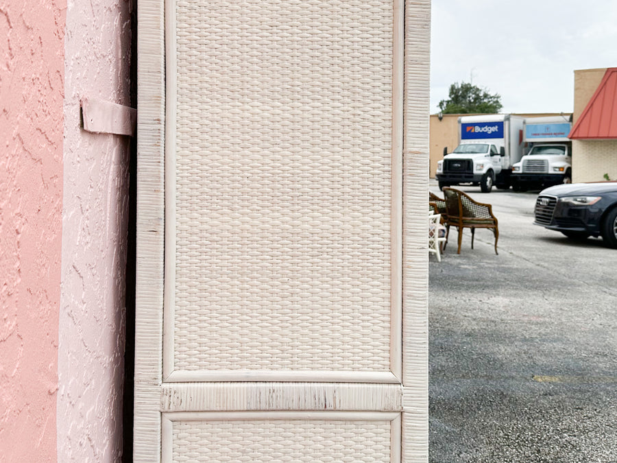 White Washed Woven Rattan Cabinet