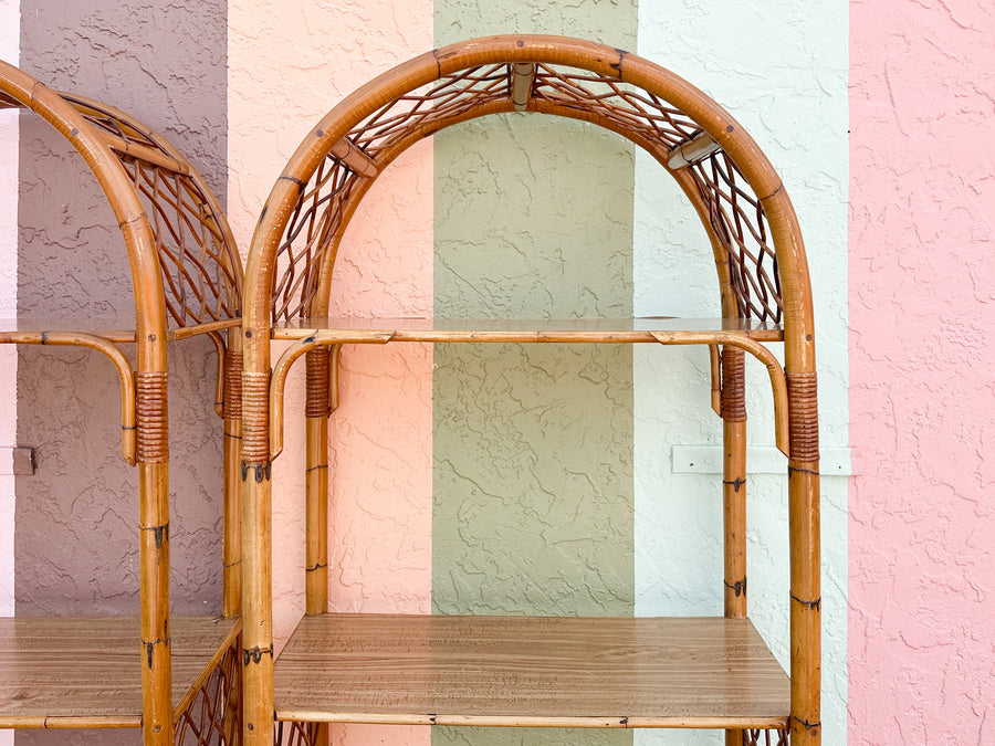 Pair of Old Florida Style Rattan Etageres