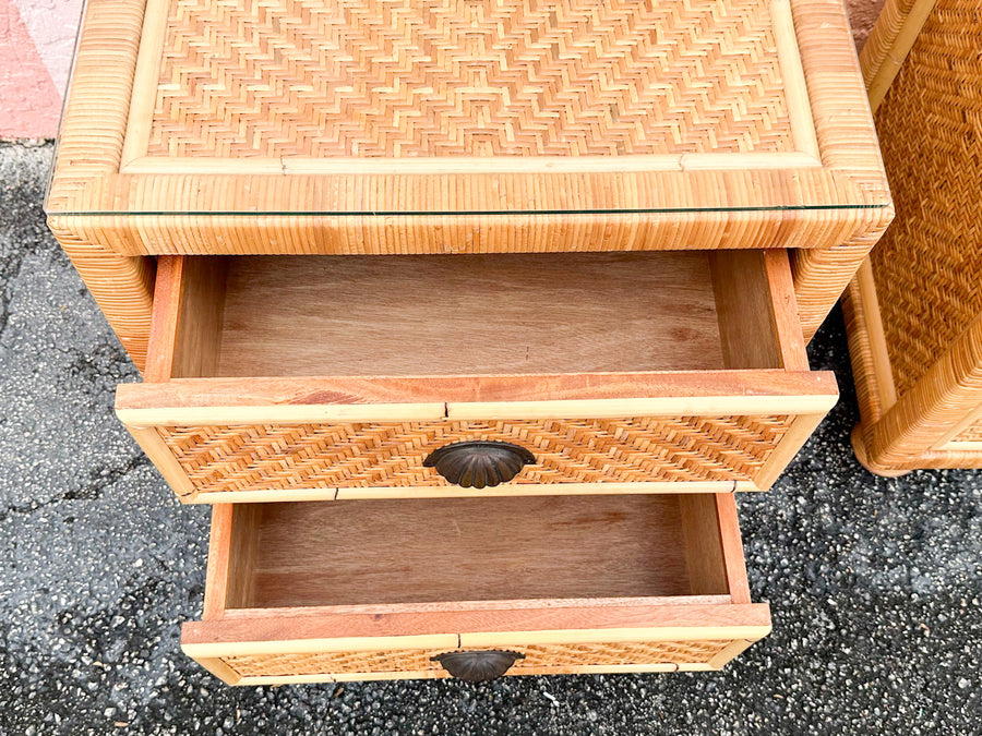 Pair of Rattan Wrapped Nightstands