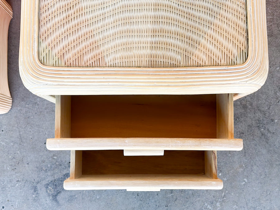 Pair of Pencil Reed Rattan Nightstands