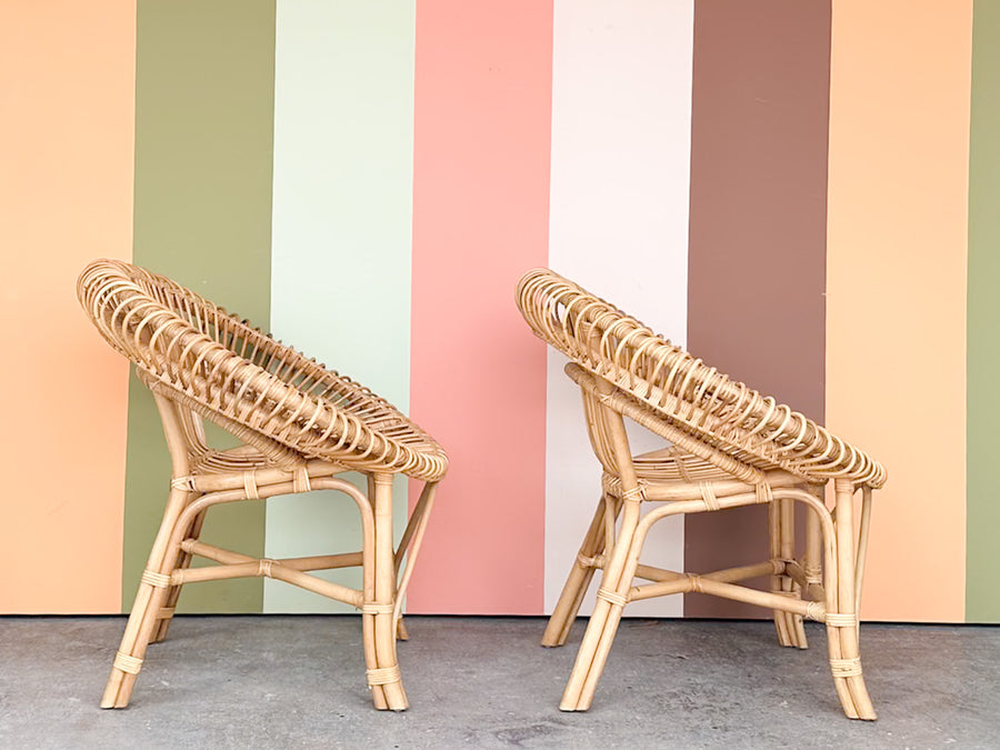 Pair of Coastal Chic Rattan Circle Chairs