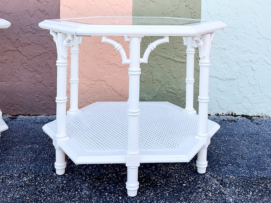 Pair of Faux Bamboo Octagon Side Tables