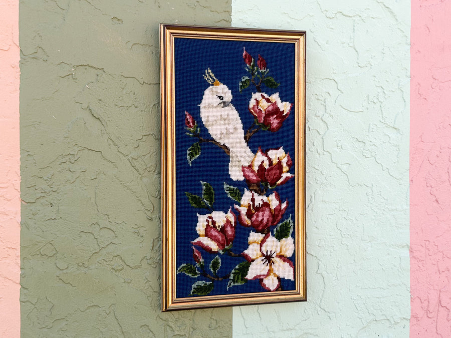 Pretty Cockatoo Needlepoint Framed Art