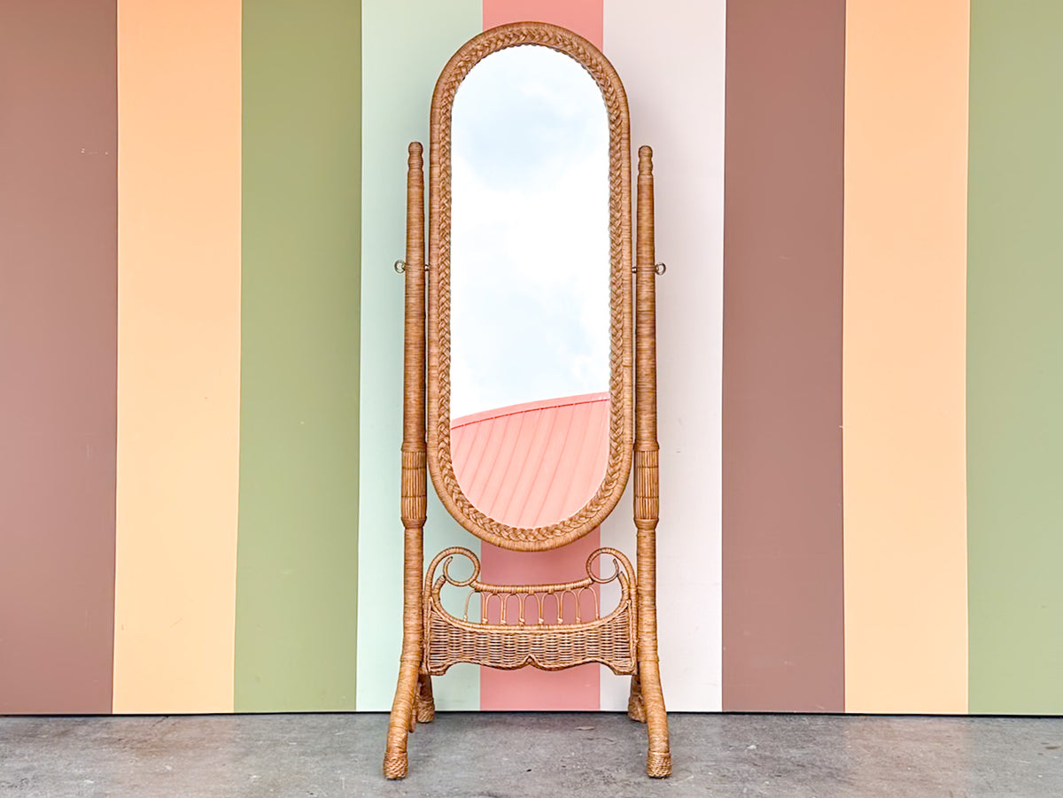 Braided Rattan Cheval Mirror