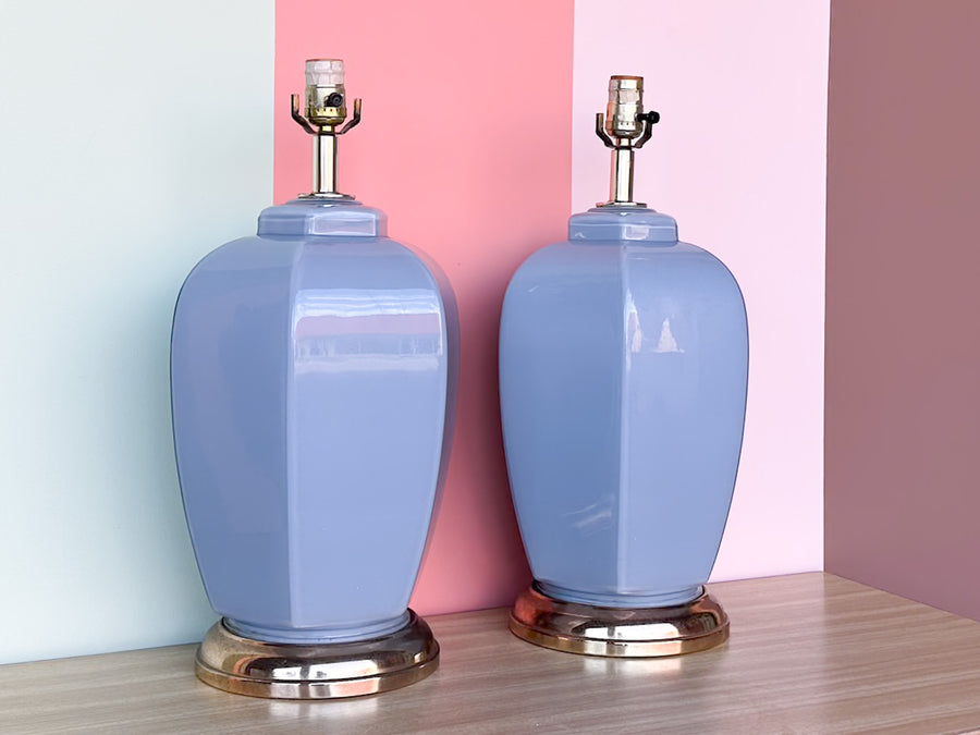 Pair of Steel Blue Glass Lamps