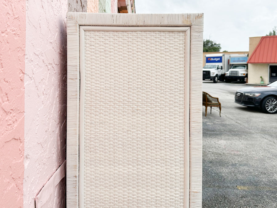 White Washed Woven Rattan Cabinet