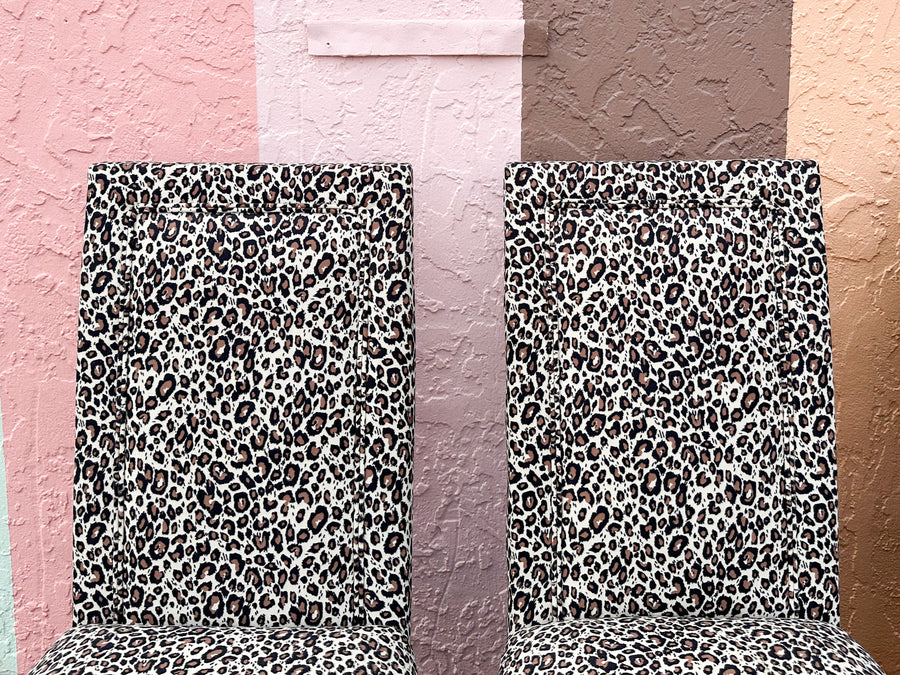 Set of Four Leopard Print Upholstered Side Chairs