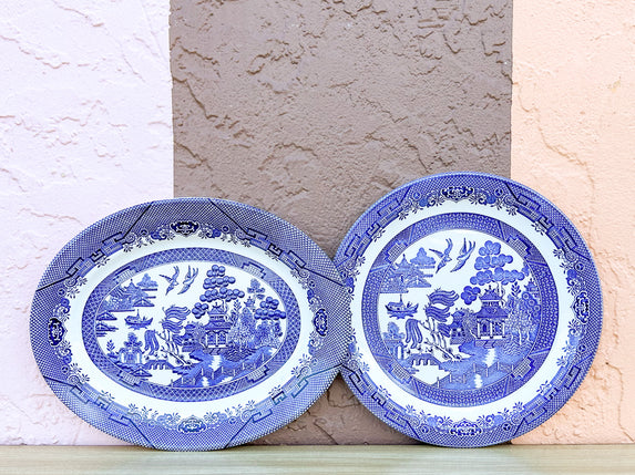 Pair of Blue and White Pagoda Platters