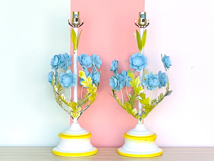 Pair of Sweet Floral Tole Lamps