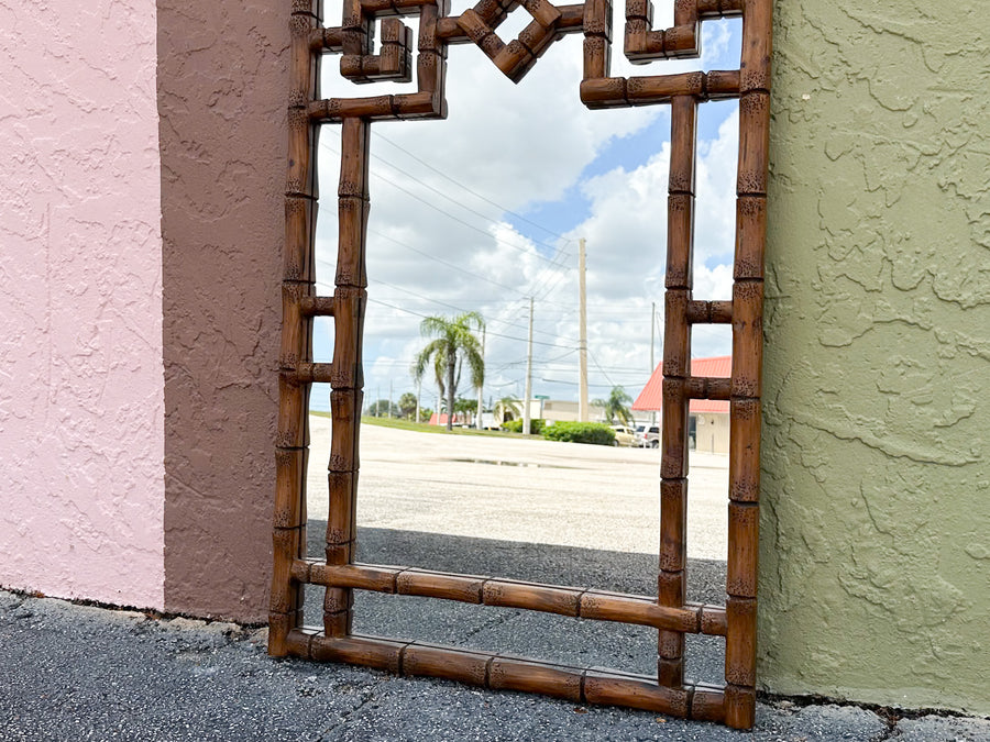 Handsome Faux Bamboo Greek Key Mirror
