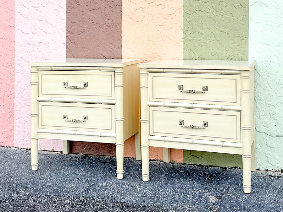 Pair of Henry Link Faux Bamboo Nightstands