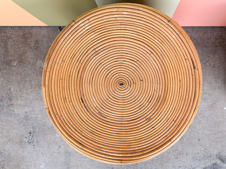 Pair of Natural Pencil Reed Rattan Side Tables