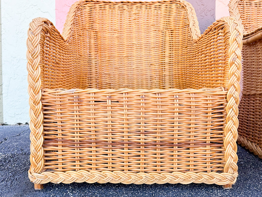 Pair of Braided Rattan Lounge Chairs