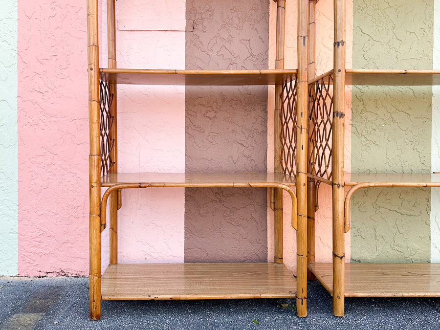 Pair of Old Florida Style Rattan Etageres