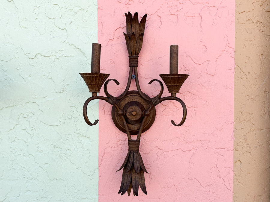 Pair of Metal Palm Leaf Wall Sconces