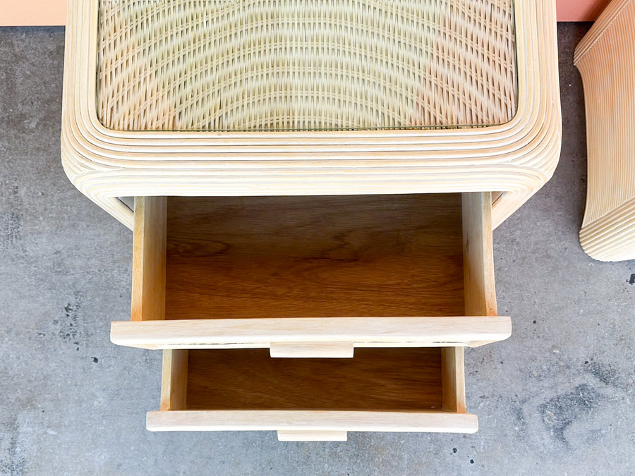 Pair of Pencil Reed Rattan Nightstands