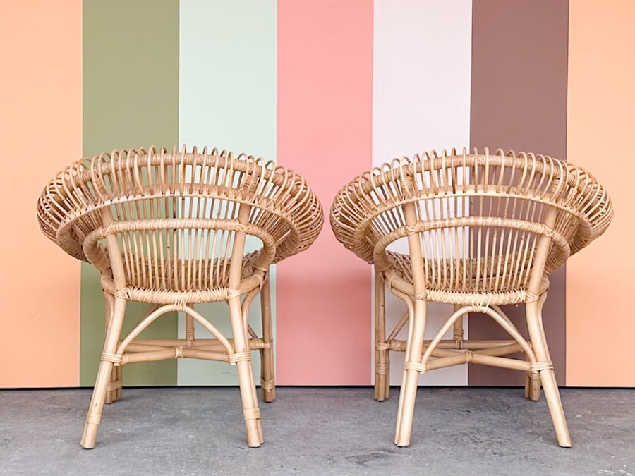 Pair of Coastal Chic Rattan Circle Chairs