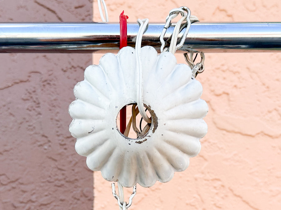 Sweet Pink and Green Floral Tole Chandelier