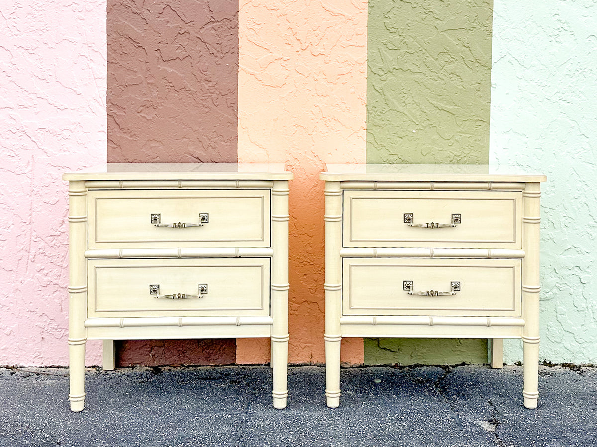 Pair of Henry Link Faux Bamboo Nightstands