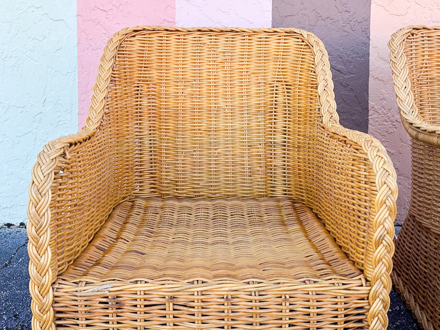 Pair of Braided Rattan Lounge Chairs
