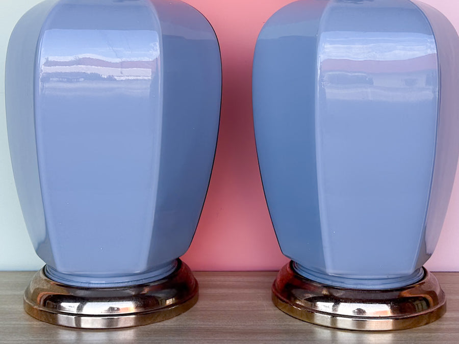 Pair of Steel Blue Glass Lamps