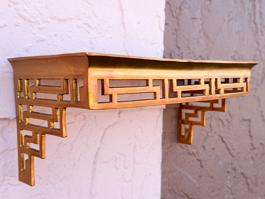 Pair of Brass Asian Inspired Shelves