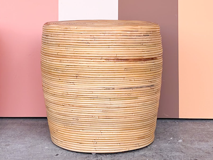 Pair of Natural Pencil Reed Rattan Side Tables