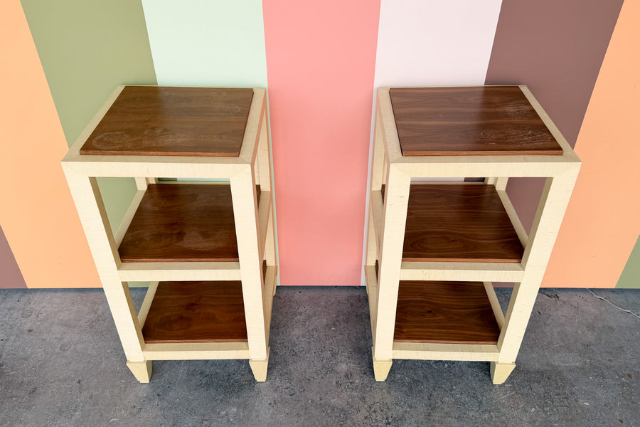 Pair of Wood and Grasscloth Side Tables