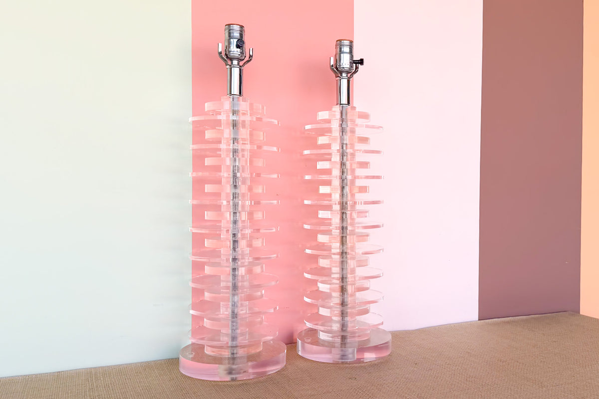 Pair of MCM Lucite Lamps