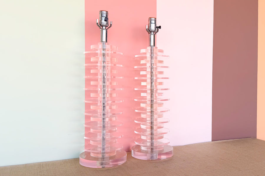 Pair of MCM Lucite Lamps