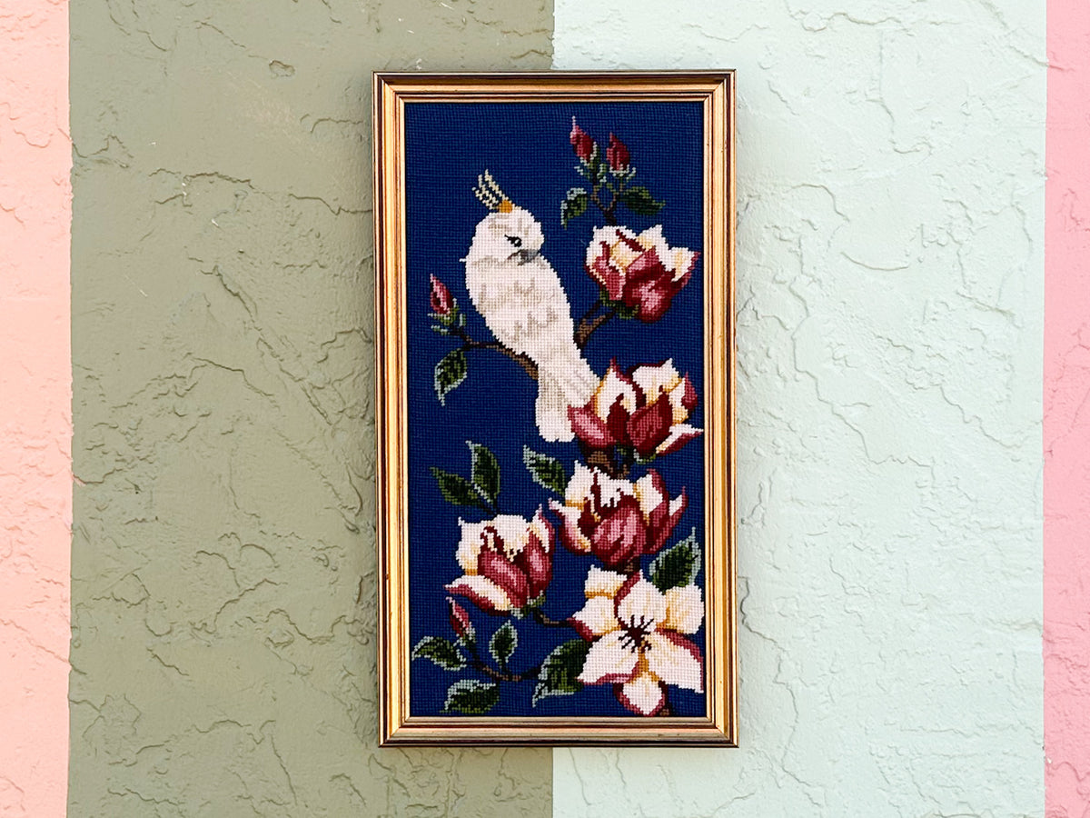 Pretty Cockatoo Needlepoint Framed Art