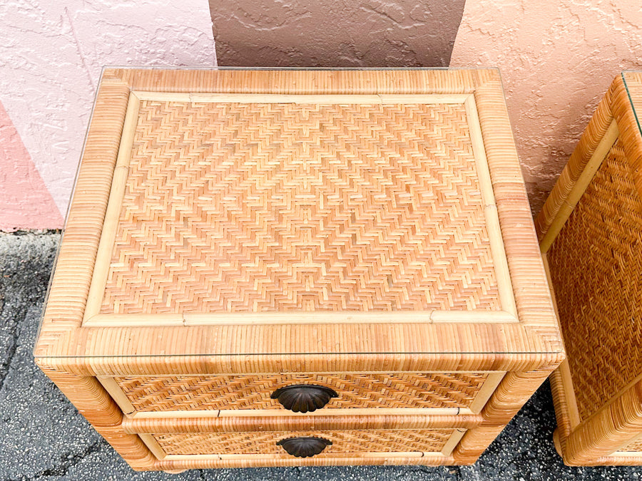 Pair of Rattan Wrapped Nightstands