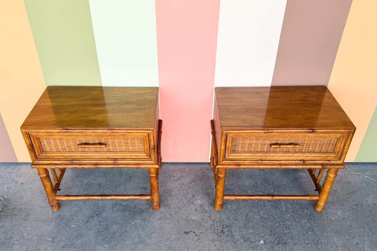 Pair of Island Style Faux Bamboo Nightstands