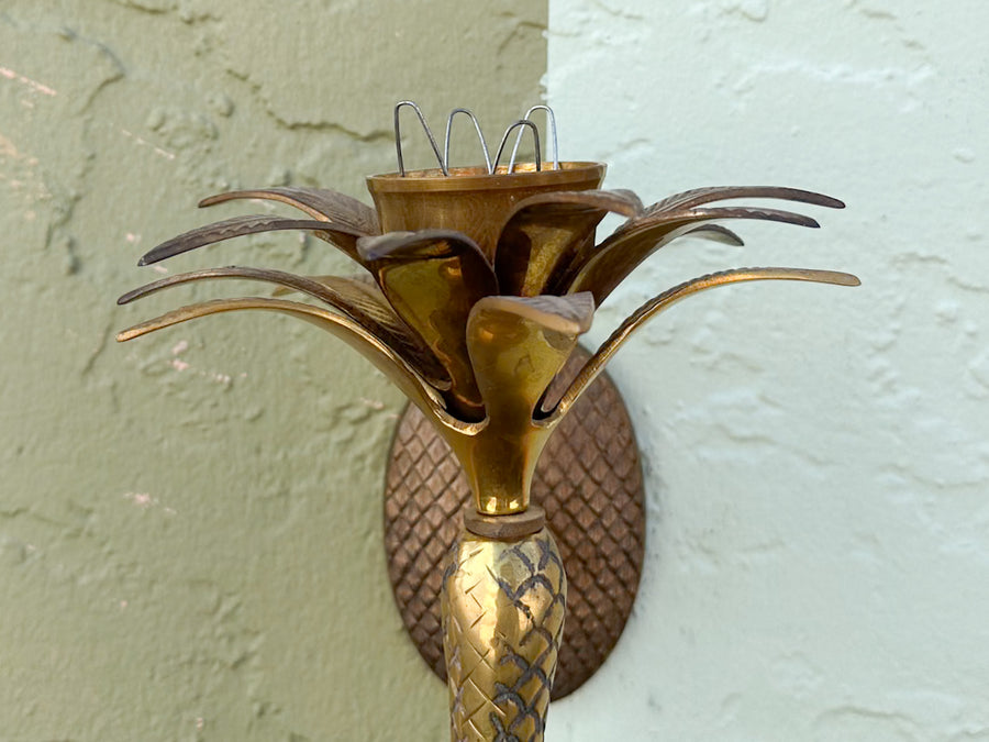 Pair of Brass Palm Tree Candle Holders