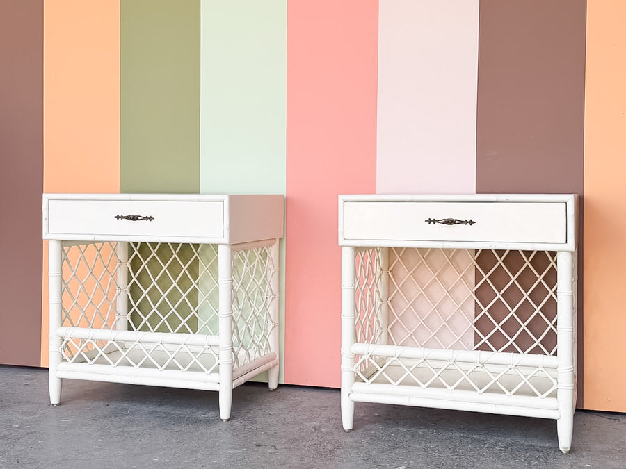 Pair of Lattice Rattan Nightstands