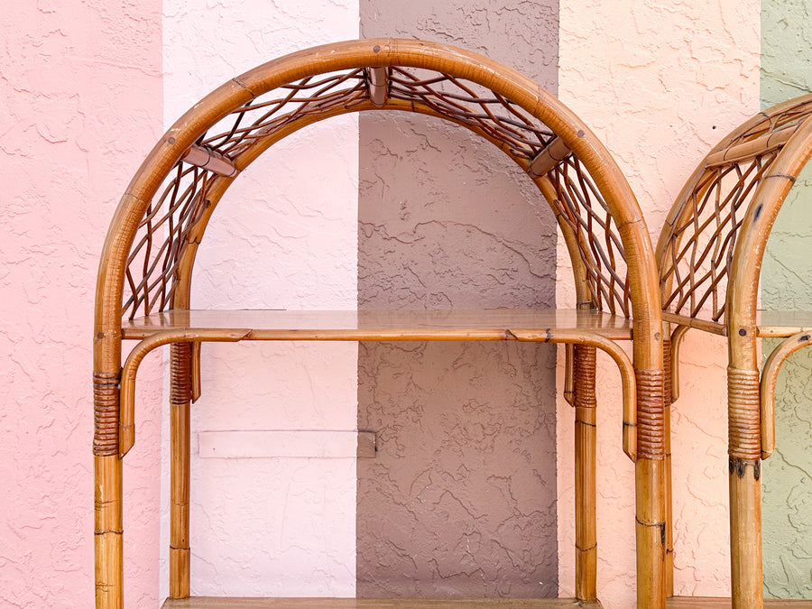 Pair of Old Florida Style Rattan Etageres
