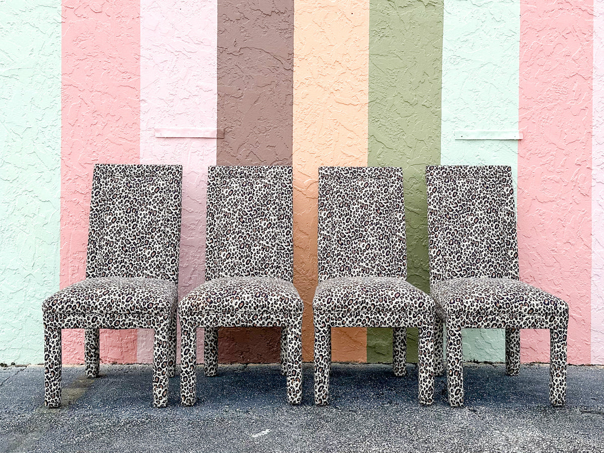 Set of Four Leopard Print Upholstered Side Chairs