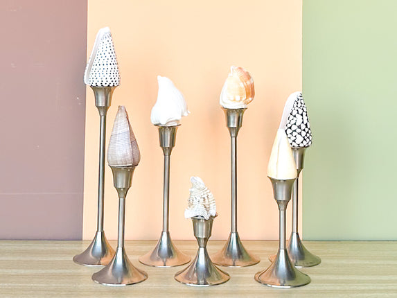 Set of Seven Pewter Shell Candlesticks