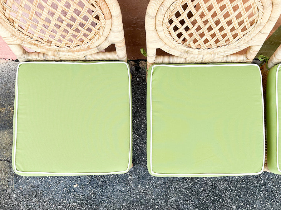 Set of Four Coastal Rattan Louis XVI Dining Chairs