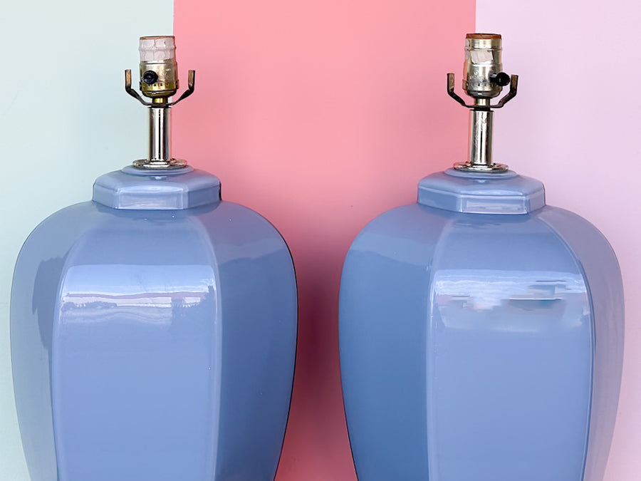 Pair of Steel Blue Glass Lamps